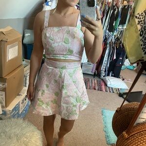 NWT These Three Boutique Floral Pink Crop Skirt Set